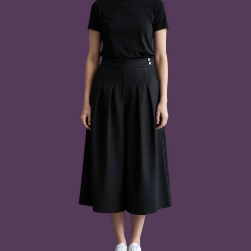 VTG SILVERCORD 1970s Black High Waist Wide Barrel Leg Midi Cullottes